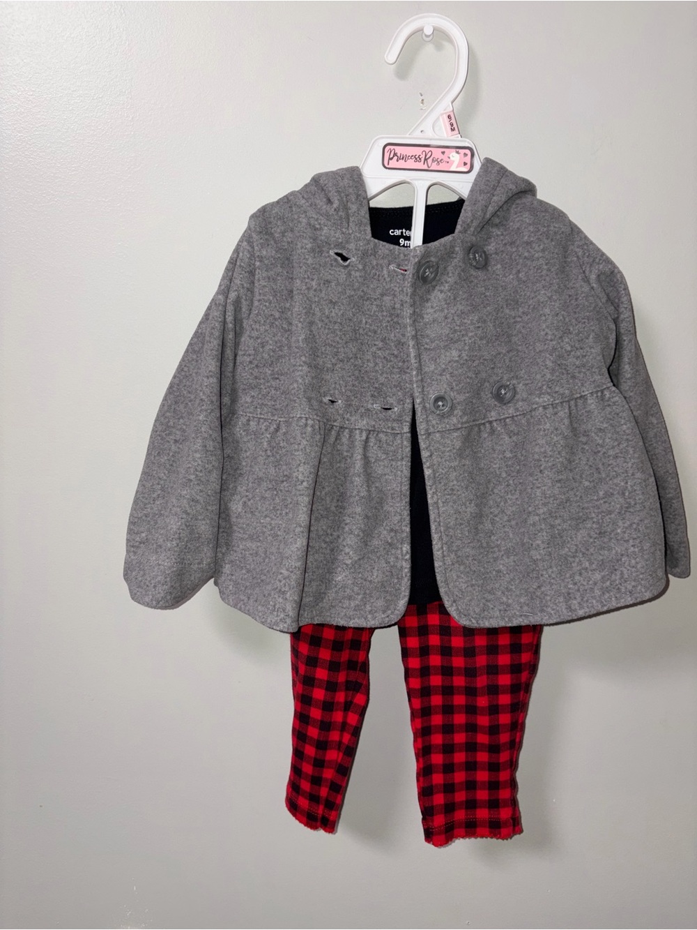 Carters Gray Black Red Buffalo Plaid 3 Piece Set 9M Holiday Festive Christmas